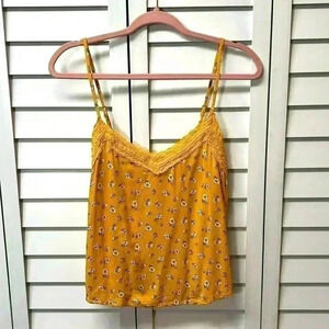 Hollister Lace Trim Floral Cami Tank Top Size Medium